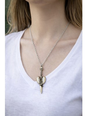 Herşey Nota Kafatası ve Kalp Figürlü Metal Kolye – Zincirli Tasarım