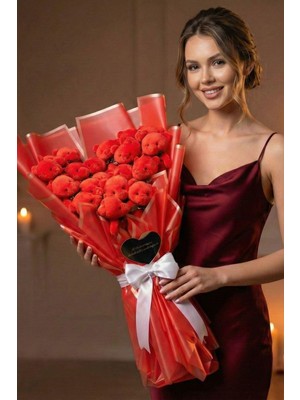 Sole Sevgililer Günü’ne Özel: Deluxe 65 cm Dev 19 Ayılı Peluş Ayıcık Buketi – Kırmızı