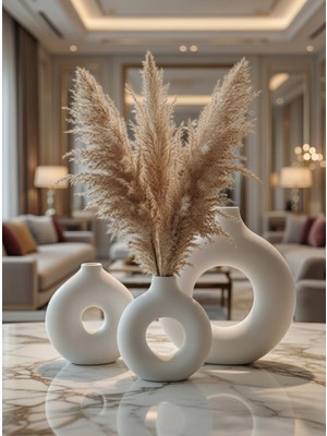 Safir Design 3'lü Iskandinav Büyük Halka Vazo Seti - Pampas HEDIYELI-20CM-13CM
