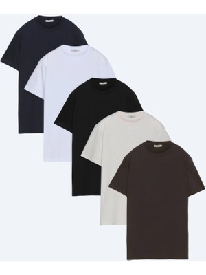 Kip Çok Renkli 5li Düz %100 Pamuk T-Shirt