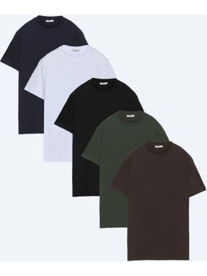 Kip Çok Renkli 5li Düz %100 Pamuk T-Shirt