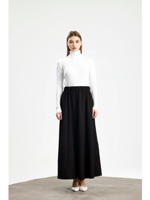 Parçalı Geniş Gabardin Pamuklu Etek Acı Kahve