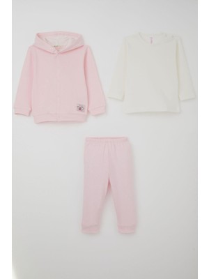 Breeze Kız Bebek Bodyli 3 Lü Takım Sevimli Minik Tavşancık Armalı Çıtçıtlı 4 Ay-1 Yaş, Pembe