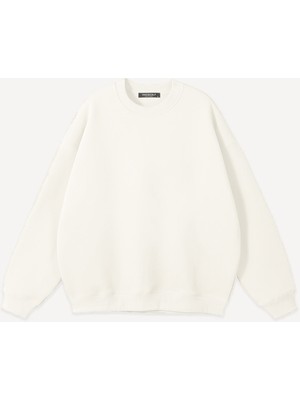 Mad&Calf Unisex Basic  Sıfır Yaka Baskısız Düz Oversize Salaş Bol Kesim Polar Sweatshirt