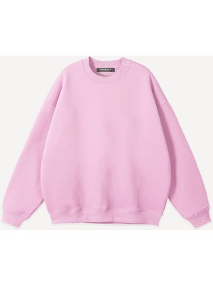 Mad&Calf Unisex Basic  Sıfır Yaka Baskısız Düz Oversize Salaş Bol Kesim Polar Sweatshirt