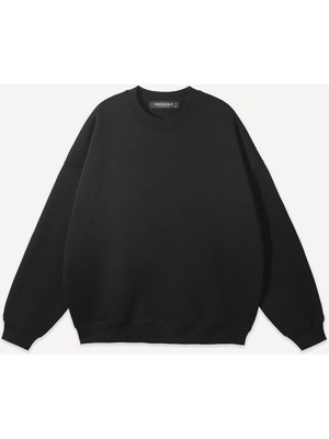 Mad&Calf Unisex Basic  Sıfır Yaka Baskısız Düz Oversize Salaş Bol Kesim Polar Sweatshirt