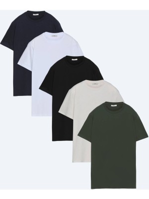 Kip Çok Renkli 5li Düz %100 Pamuk T-Shirt