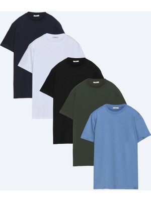 Kip Çok Renkli 5li Düz %100 Pamuk T-Shirt