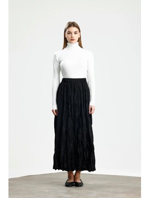 Saten Crush Etek Siyah