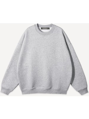 Mad&Calf Unisex Basic  Sıfır Yaka Baskısız Düz Oversize Salaş Bol Kesim Polar Sweatshirt
