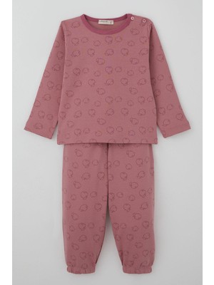 Breeze Kız Bebek Pijama Takımı Elma Desenli 9 Ay-3 Yaş, Gülkurusu