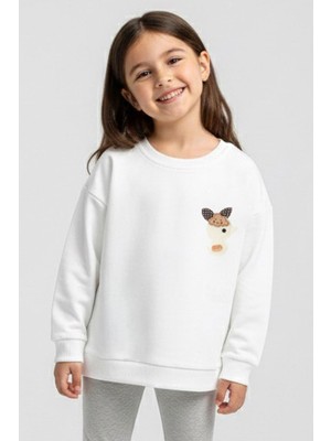Breeze Kız Çocuk Sweatshirt Mutlu Bulut & Sevimli Civciv Aksesuar Detaylı 2-6 Yaş, Ekru