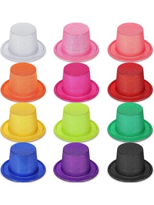 Çerçici Karışık Renk Simli Silindir Parti Şapkaları (12 Adet)