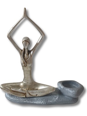 Yogacı Kız Polyester Çubuk Tütsülük ve   Tealight Mumluk Gümüş