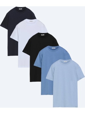 Kip Çok Renkli 5li Düz %100 Pamuk T-Shirt