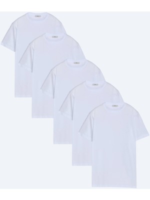 Kip Beyaz 5li Düz %100 Pamuk T-Shirt