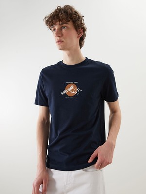 Lc Waikiki Yeni Sezon Bisiklet Yaka Baskılı Penye Erkek Tişört