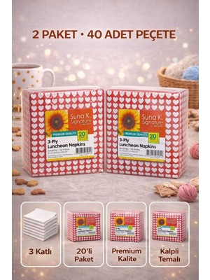 Kalp Desenli 2 Adet 3 Katlı Premium Peçete