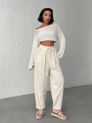 Kadın Keten Dokulu Balon Pantolon