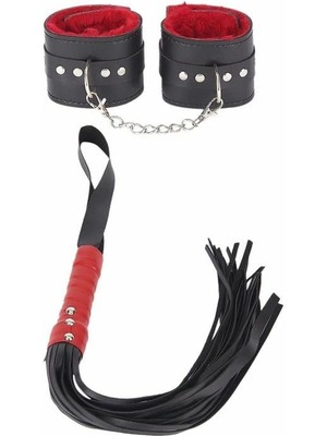 Amora Secret Özel Tasarım  Kırbaç ve Kelepce Içı Kırmızı Ikılı Set