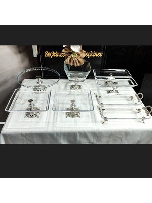 SEÇKİNEV Seçkinev Huge 8 Parça Ayaklı ve Kulplu Masa Sunum Tabağı Set Gold&gümüş