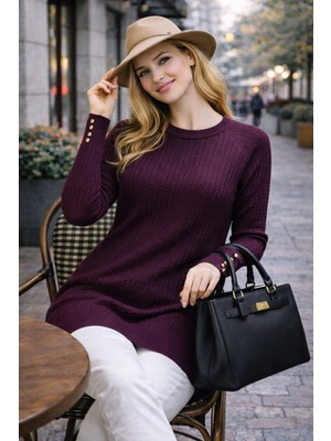 Stilmony Kadın Merserize Saç Örgü Standart Tunik Kazak