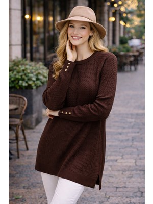 Stilmony Kadın Merserize Saç Örgü Standart Tunik Kazak