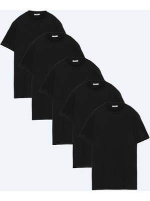 Kip Siyah 5li Düz %100 Pamuk T-Shirt