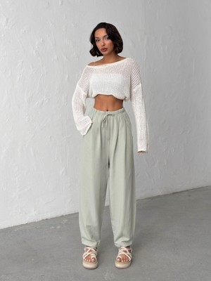 Kadın Keten Dokulu Balon Pantolon