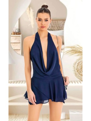 Amora Secret Özel Tasarım  Lacıvert Sırt ve Göğüs Dekoltelı Fantezı Mını Elbıse