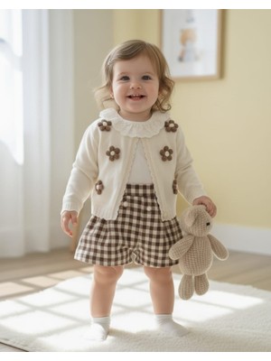 Lumia Laura Baby Çiçek Nakışlı Hırkalı Şort Etekli Kız Bebek Çocuk 3 Lü Takım