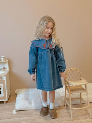 Miniko Kids Kız Çocuk Bayramlık Yakalı Kot Elbise