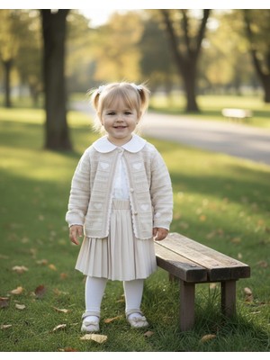 Lumia Laura Baby Kalp Desenli Hırka Gömlek Etek Kız Bebek Çocuk Alt Üst 3 Parça Takım