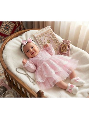 Eda Baby Dantel Detaylı Bebek Mevlüt ve Özel Gün Kıyafeti 4'lü Takım