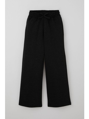 Breeze Kız Çocuk Pantolon Kazayağı Desenli Fiyonk Aksesuarlı 8-12 Yaş, Siyah