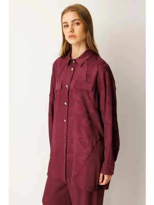 Ghisa Kadın Kendinden Desenli Mürdüm Takım 26KGSTKM4047