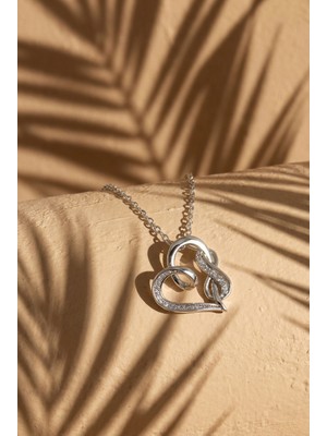 Lykos Çelik Gümüş Renk Zincir Zirkon Taş Detaylı Kalp Model Sonsuzluk Detay Kadın Kolye