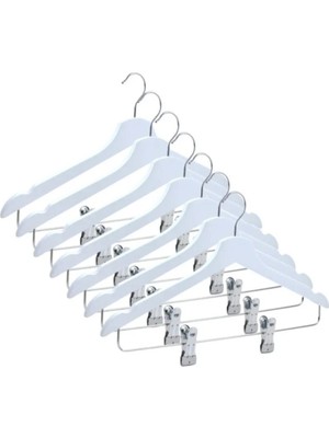 Askıcı Ahşap Görünümlü Altı Mandallı Beyaz Renk Gömlek Etek Pantolon Askısı | Beyaz Renk 50 Adet Mandallı Askı