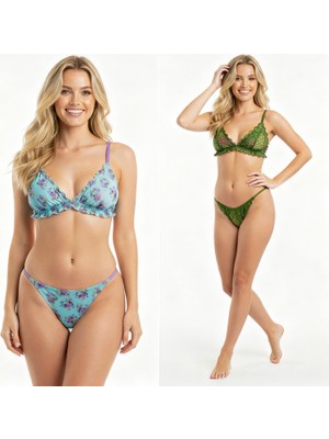 Bonbon Kadın Fırfırlı Balensiz Desteksiz Bralet Sütyen ve String 2'li Takım BB2290