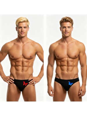 Bonbon Erkek Kelebek Nakışlı 2'li Takım Siyah Renk String Külot BB2293