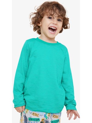 Breeze Girls & Boys Erkek Çocuk Uzun Kollu Tişört Çizgili 3-7 Yaş, Yeşil