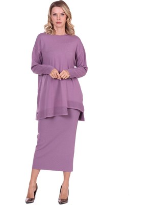 Invee Bekletmeli Tunik Eflatun