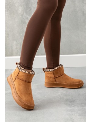 GOLDER Kadın Taba Leopar Kaymaz Taban Içi Yünlü Kışlık Bot