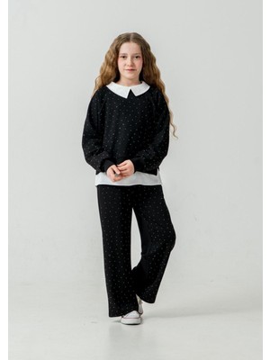 Taş Detaylı Pantolonlu Kız Çocuk 3lü Gömlekli Takım