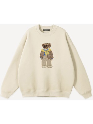 Mad&Calf  Unisex Teddy Guy Baskılı Bisiklet Yaka Oversize Sweatshirt