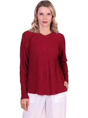 Invee Aplikasyonlu Triko Tunik Bordo