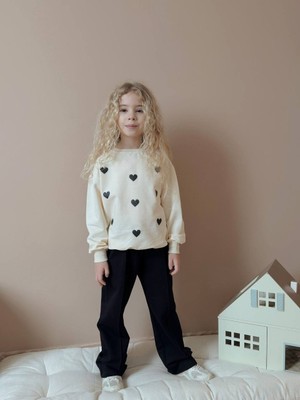 Miniko Kids Kız Çocuk Kalp Modelli Geniş Paça Pamuk Takım