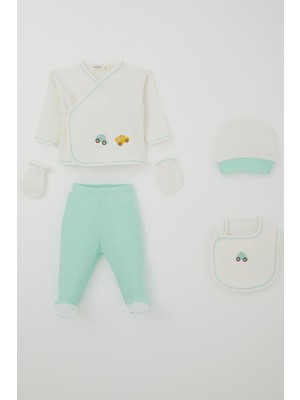 Breeze Erkek Bebek Hastane Çıkışı 5 Li Renkli Araba Nakışlı 0-3 Ay, Ekru