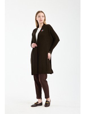 Invee Yakut Yün Triko Hırka Kahve