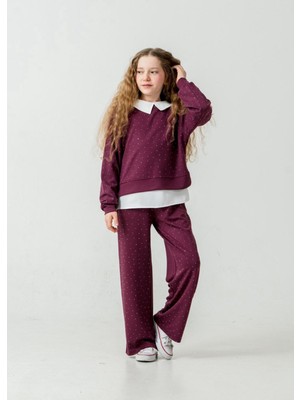 Taş Detaylı Pantolonlu Kız Çocuk 3lü Gömlekli Takım